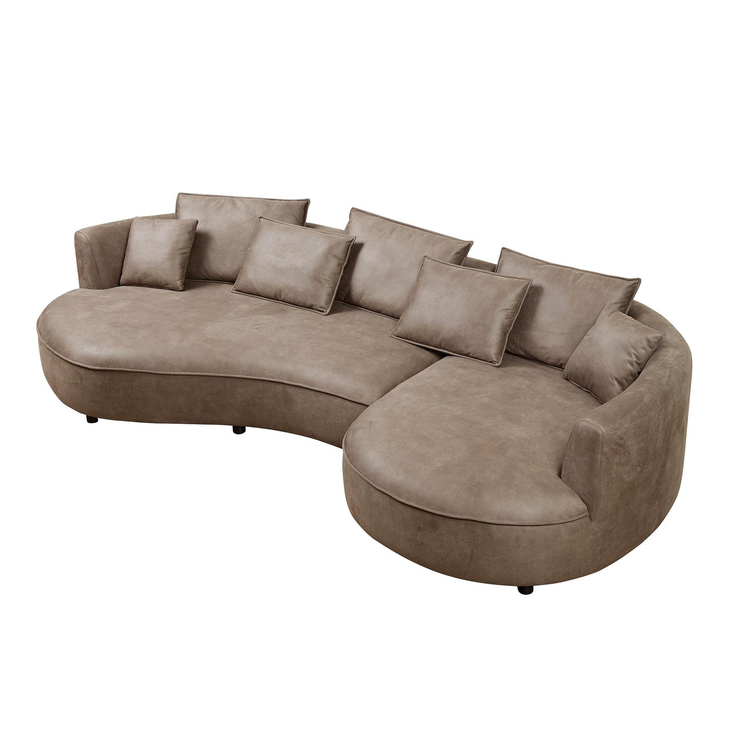 KEIKI 129" Curved Oversized Modular Leathaire Sectional Sofa with Right Chaise, 4 Pillows, 3 Back Cushion, Modern Style Comfy 5-Seater Couch, Easy Assembly, for Office, Apartment, Living Room, Brown