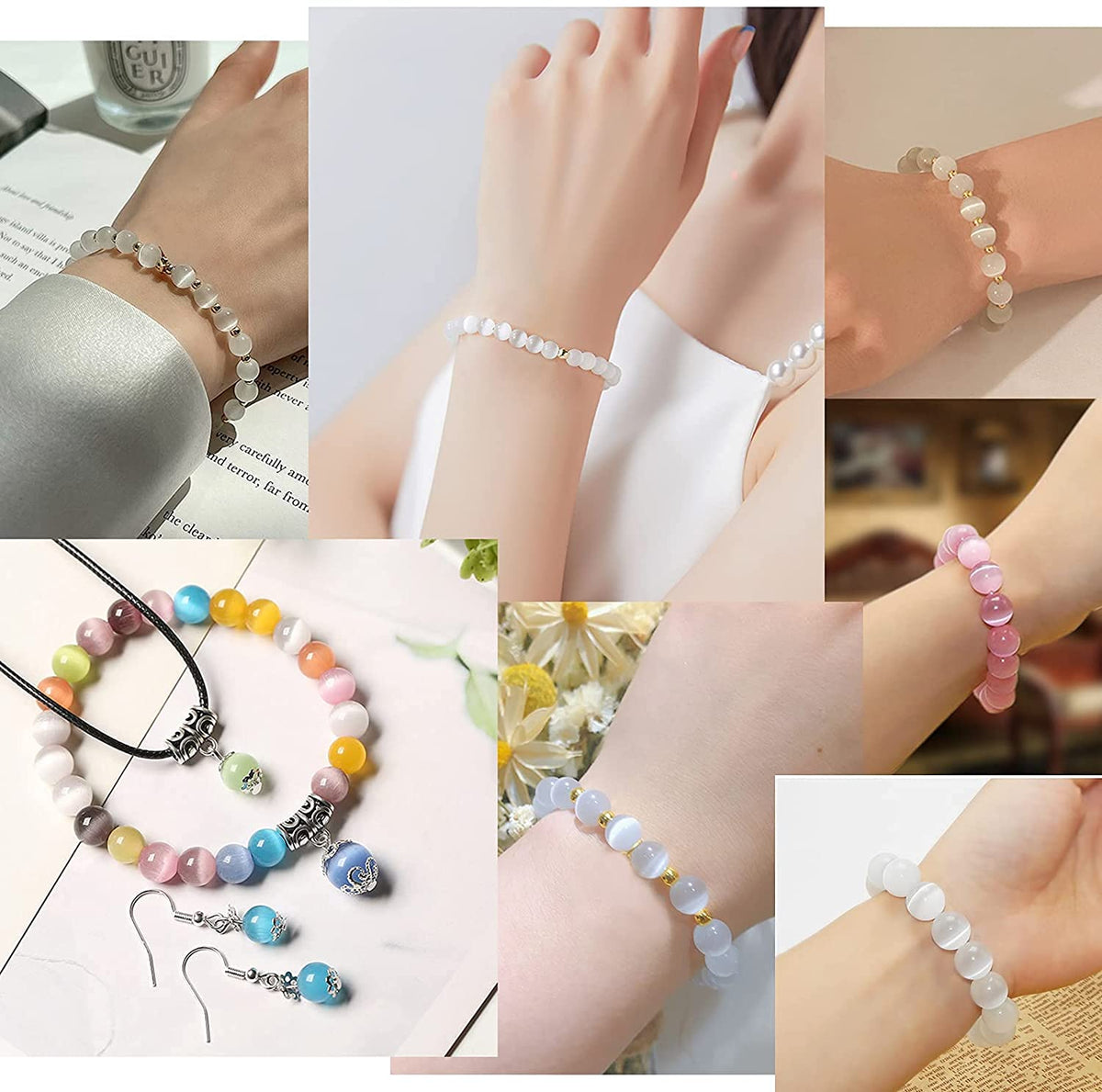 HAAMIIQII 45pcs 8mm Pink Cat Eye Beads Round Loose Gemstone Beads for Jewelry Making Strand 15 Inch