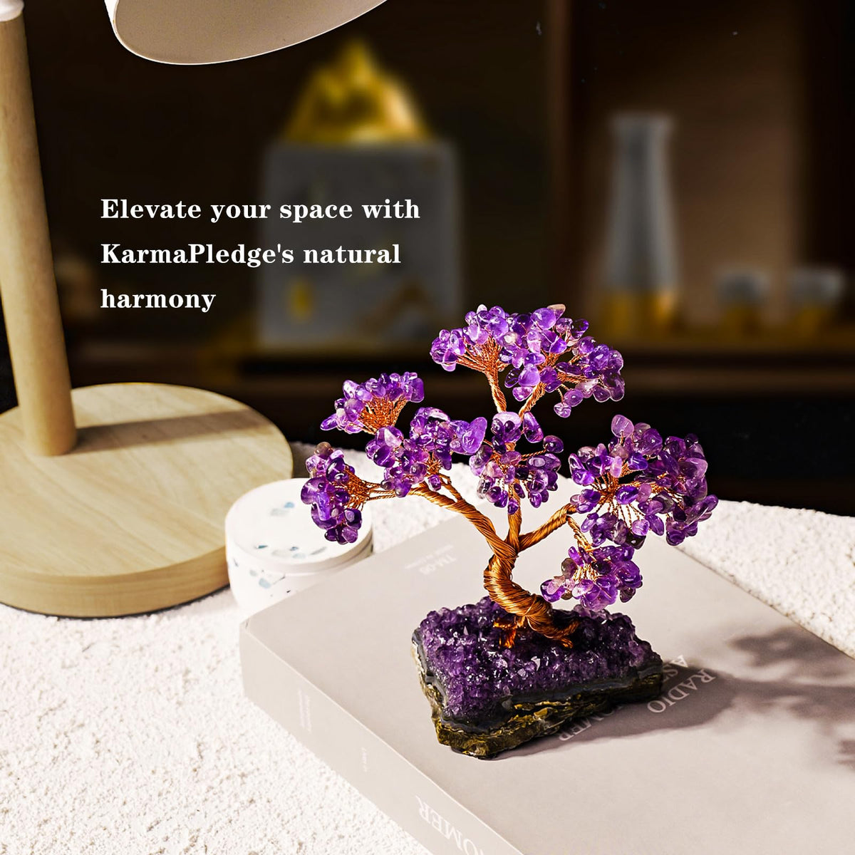 Runyangshi Natural Crystal Amethyst Cluster Tree Tree of Life Natural Crystal Healing Stones Gemstone Trees Fengshui Good Luck Positive Energy Home Decor