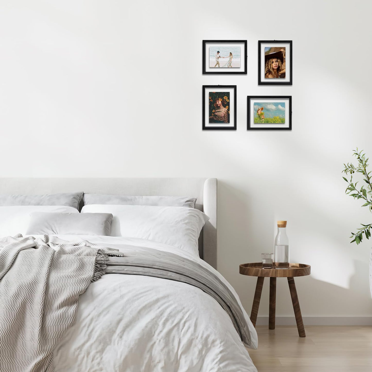 WIFTREY 4x6 Floating Picture Frames Set of 4, Black Rustic Picture Frame 4 x 6 for Wall Hanging, Double Glass Family Photo Frame Display Multi Size, 3.5x5, 4x6, 5x7, 6x8
