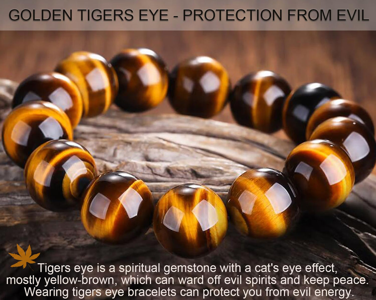 16MM Tiger Eye Bracelet for Unisex Big Beads for Men| Real International Gemstones for Anxiety Stress Diabete Relief | Bring Wealth Good Luck, Unique choice for Friends Lovers, Come with Beading Kit