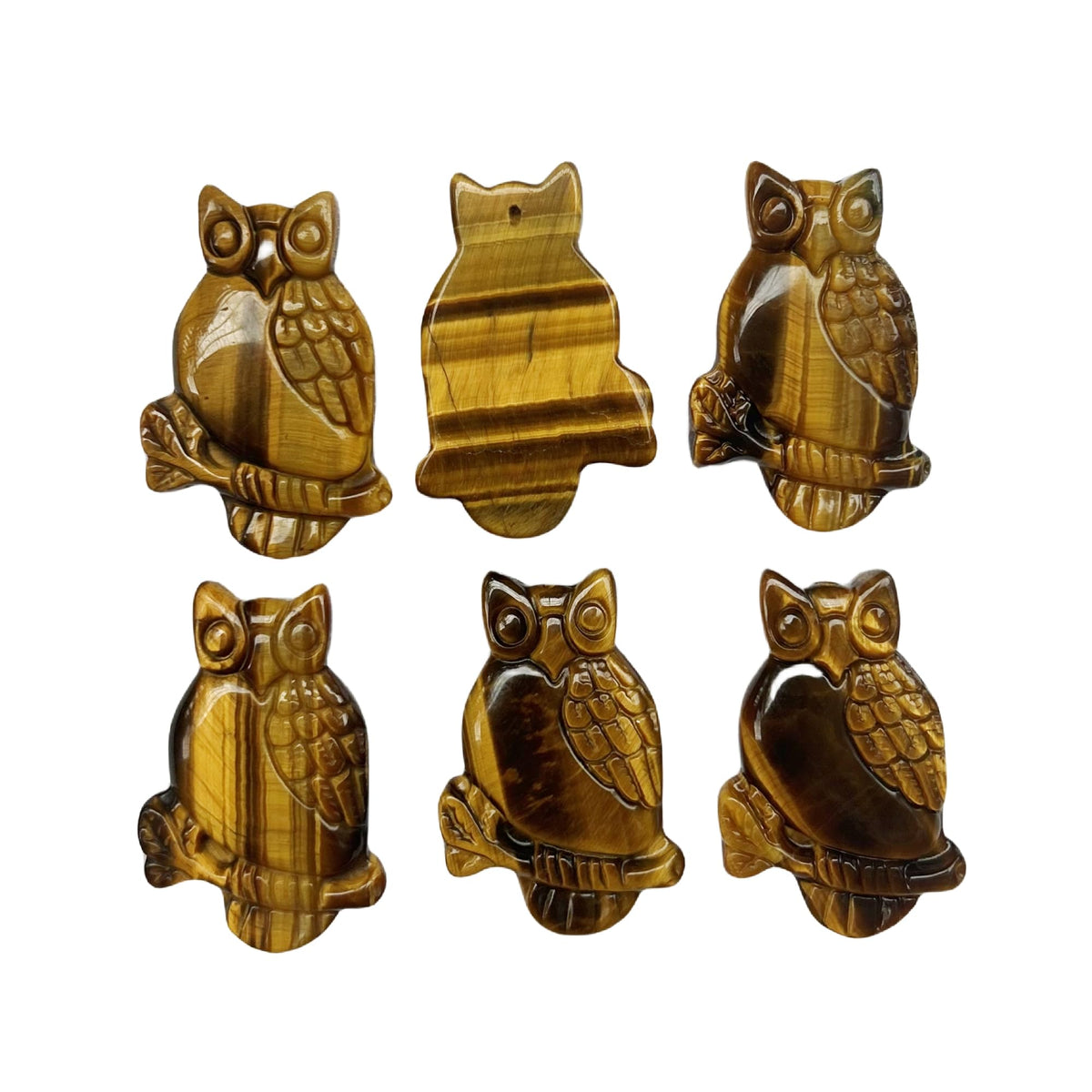 Bacatgem Natural Tiger's Eye Owl Figurines Crystals and Healing Stones,Haped DIY Pendant