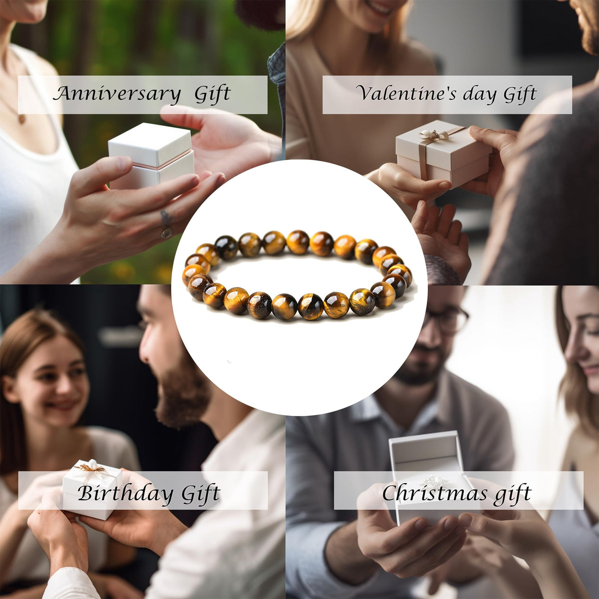 Cryhand Tigers Eye Protection Handmade Bracelet Best Present For Men Women Attract Wealth Chakra Feng Shui Stretchy Beaded Bracelets Lucky Friendship Bracelet (Tigers)