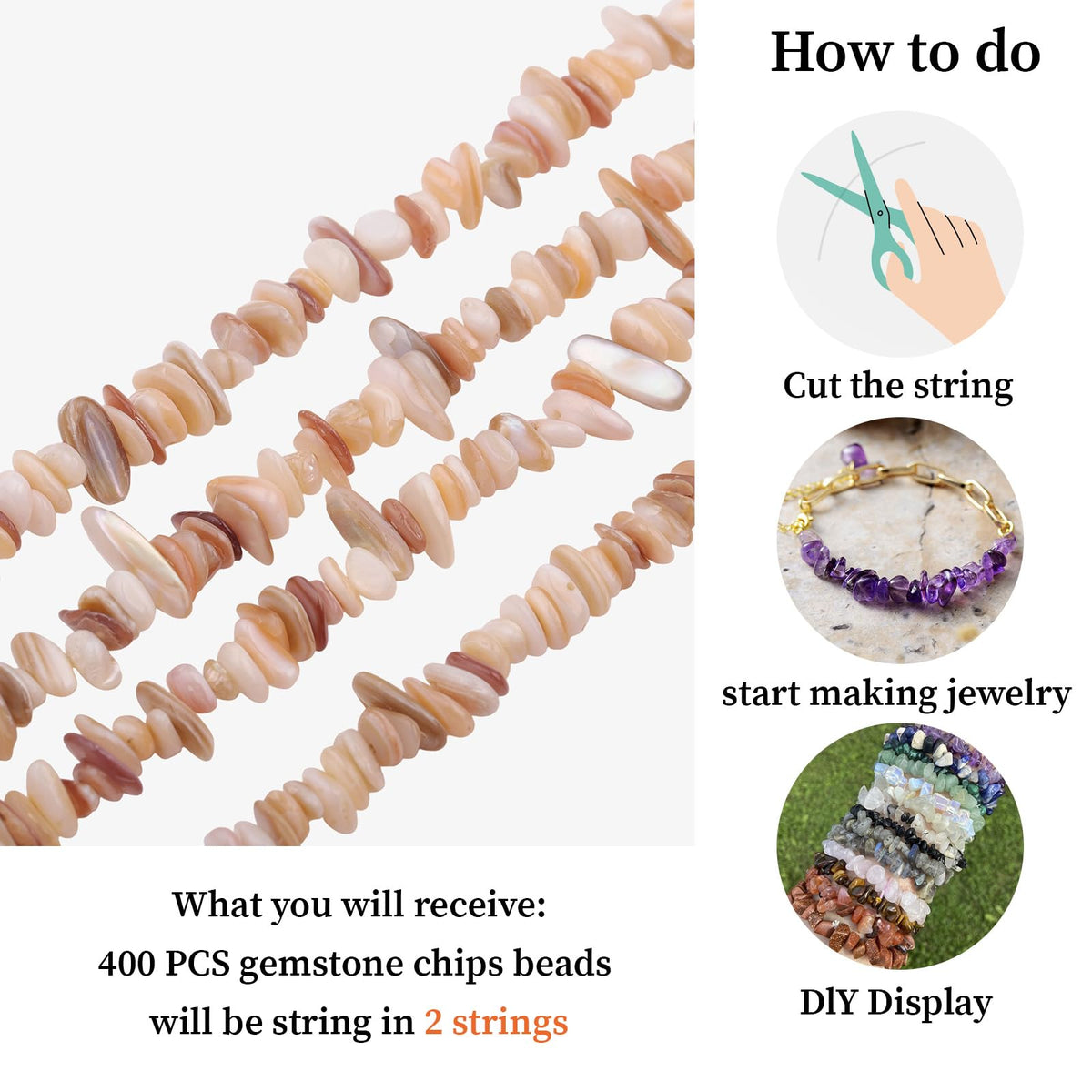 400pcs Natural Chip Shell Beads for Jewelry Making Brown Shell 5-8mm Irregular Gemstones Healing Crystal Loose Rocks Bead Hole Drilled for Ring Earrings Necklace Bracelet Making DIY Art Crafts