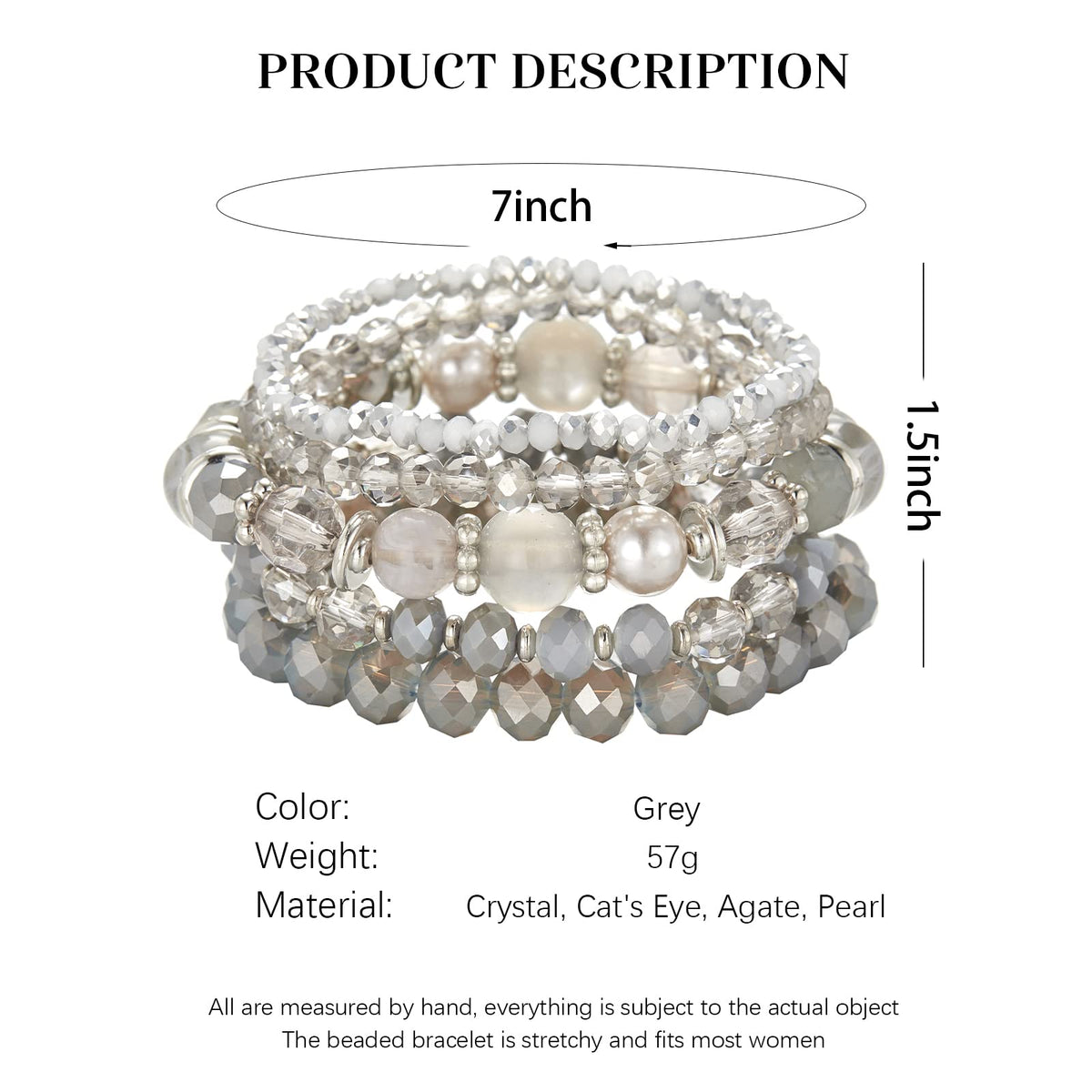 Noessla Beaded Boho Stretch Bracelet Colorful Stackable Crystal Beads Bracelets Trendy Costume Jewelry Mothers Day Gifts for Women(21-Grey)