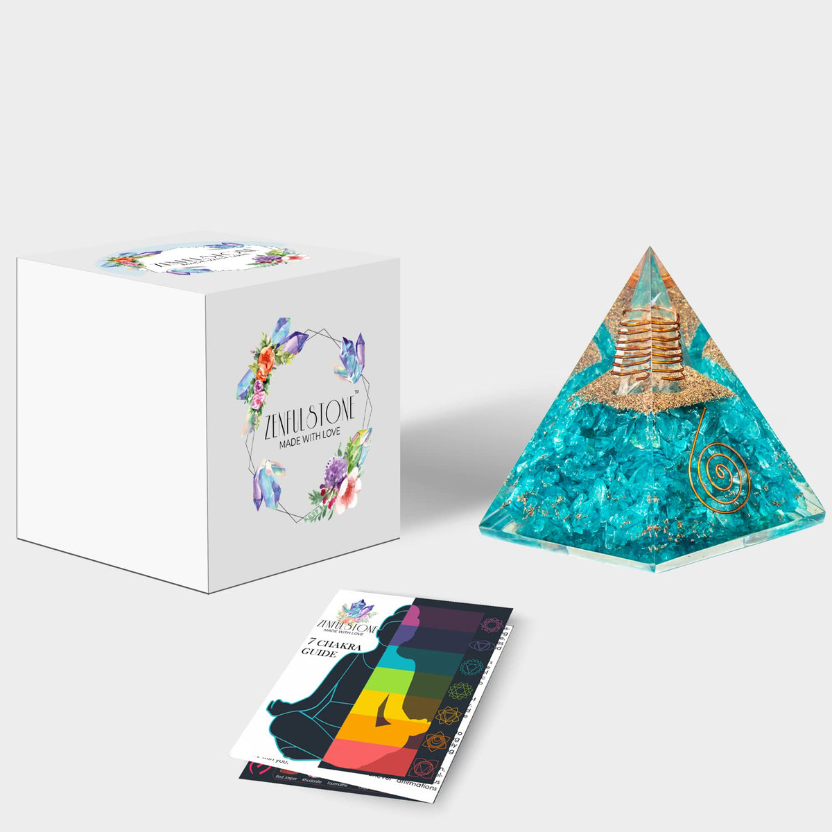 Aquamarine Orgone Pyramid for Joy & Happiness | Orgonite pyramids with Copper Coil and Crystal Quartz for Chakra Protection
