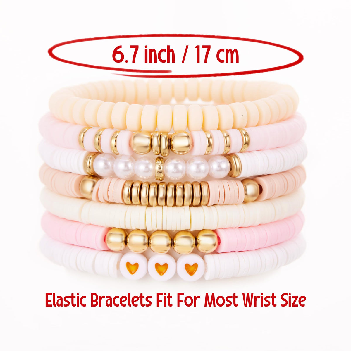 YEOSMINE Boho Heishi Clay Beaded Stretch Bracelets Stack For Women, Preppy Teens Friendship Gold Bracelets Cute Beach Surfer Accessories Bulk Set Trendy Fashion Jewelry