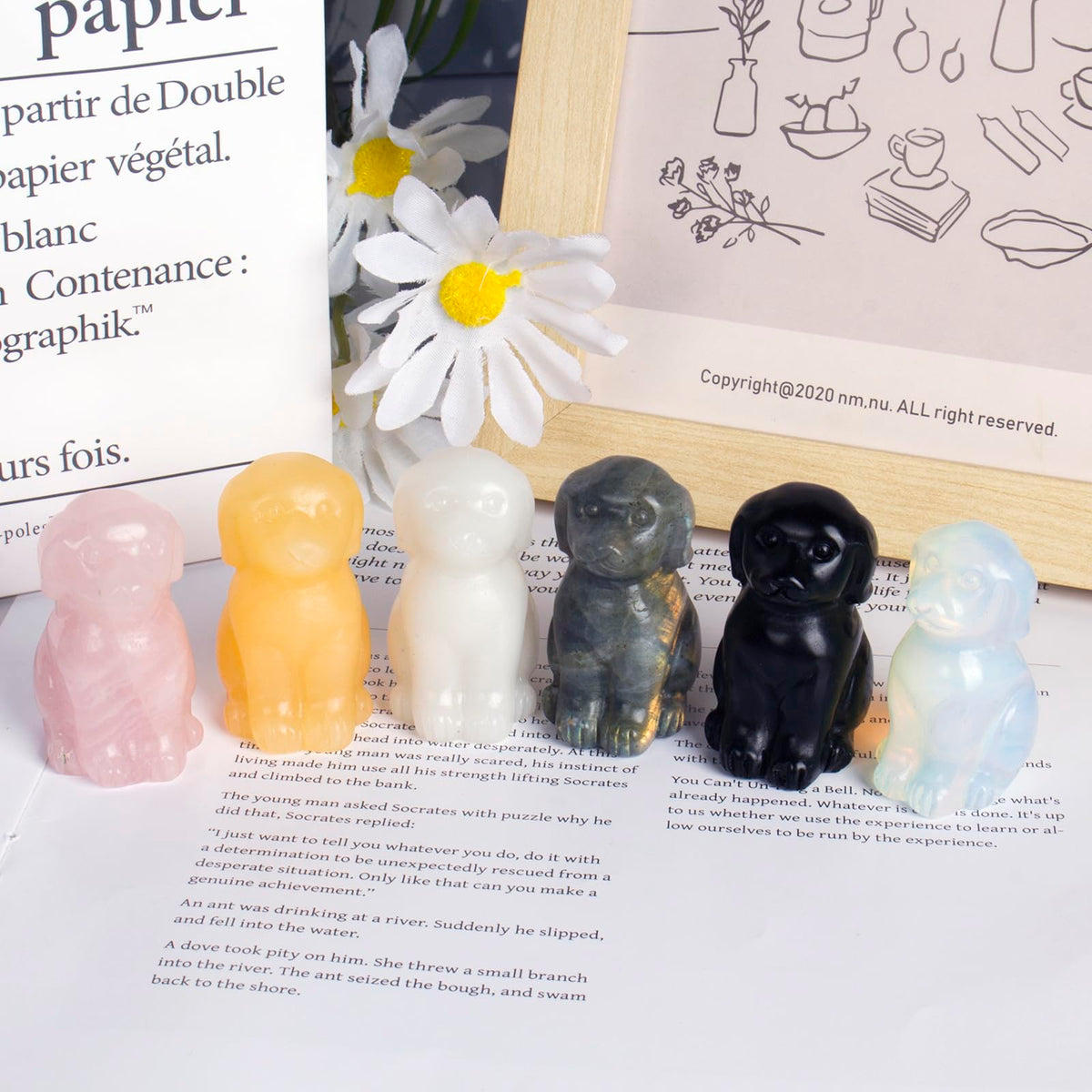 Hand-Carved Natural Crystal Dog Sculpture for Spiritual Healing Energy Stone,Feng Shui Wealth Protection Figurine, Home,Office Desk Decor,Unique Gift for Pet Lovers,Birthday. (White Marble Dog)