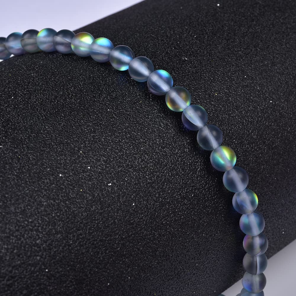 Asingeloo 48PCS 8mm Natural Gray Mystic Aura Quartz Gemstone Frosted Matte Titanium Round Loose Spacer Beads 15 inch Full Strand Crystal Healing Power Quartz