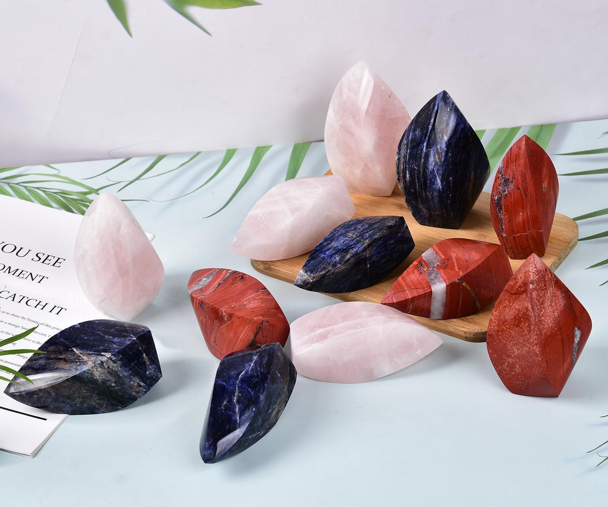 JIC Gem Rose Quartz Large Crystals Natural Healing Crystal Point Obelisk Tower Spiral 4 Sides Energy Gemstone Decoration Gifts 1.1-1.7 Lbs