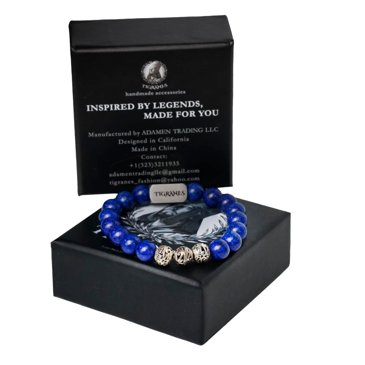 Men’s Lapis Lazuli Bracelet – Handmade Natural Stone Beaded Bracelet with Metal Accents – Tigranes Jewelry (Lapis Lazuli)