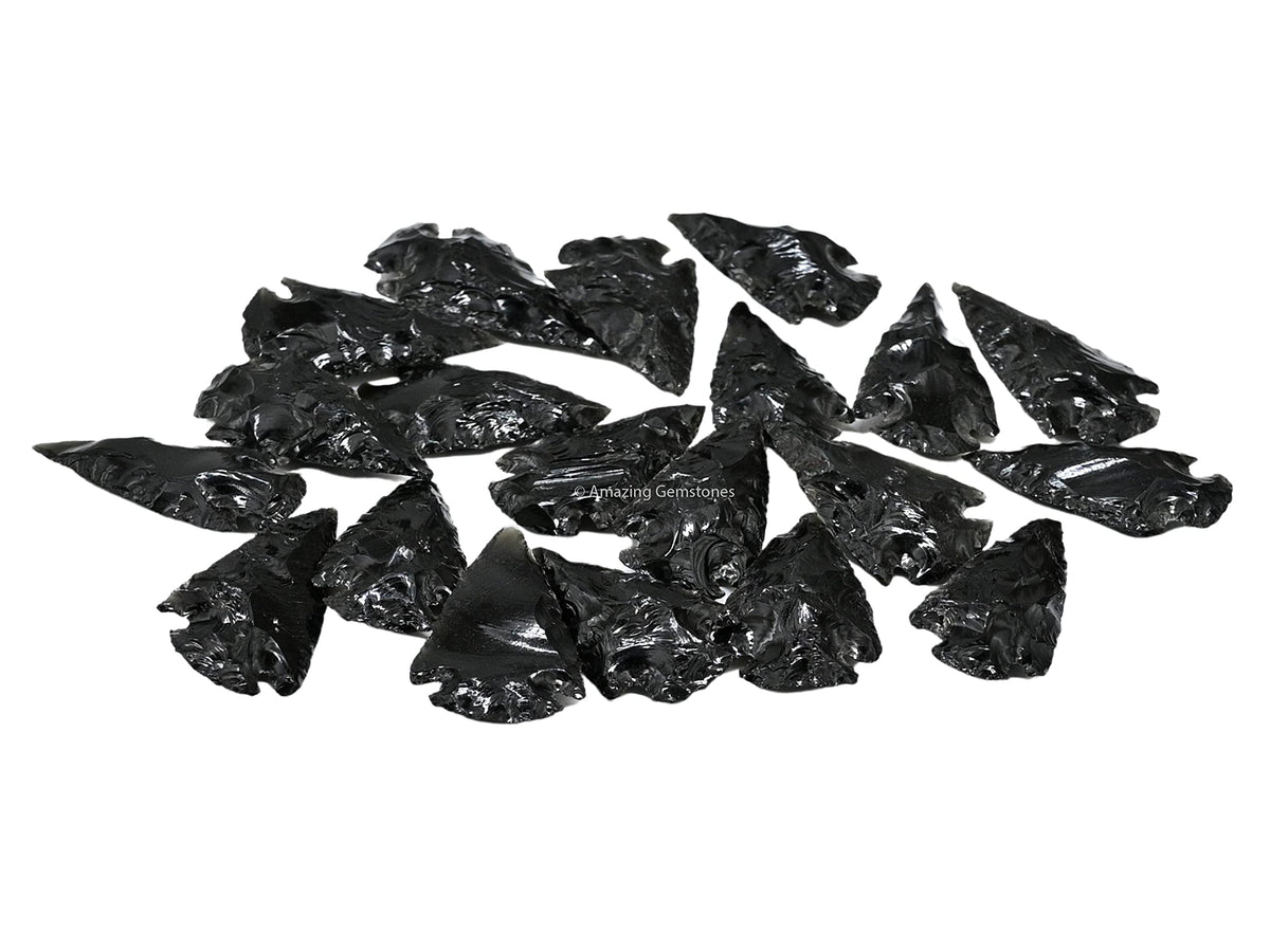 Amazing Gemstone 5 Pieces Black Obsidian Arrowhead, Crystal and Healing Stone Flint Rock Arrow Head - 1 to 1.5 Arrowheads for DIY Project Craft Point Jewelry Making