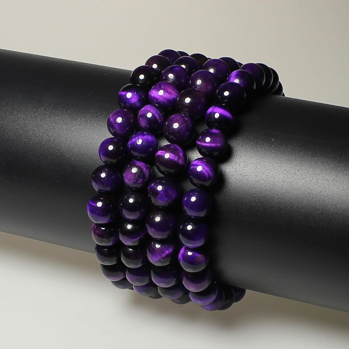 MJDCB Stone Beads 8mm 43pcs Round Purple Tiger's Eye Loose Gemstone Bead Charms for Jewelry Making Bracelet Necklace Earring Pendant