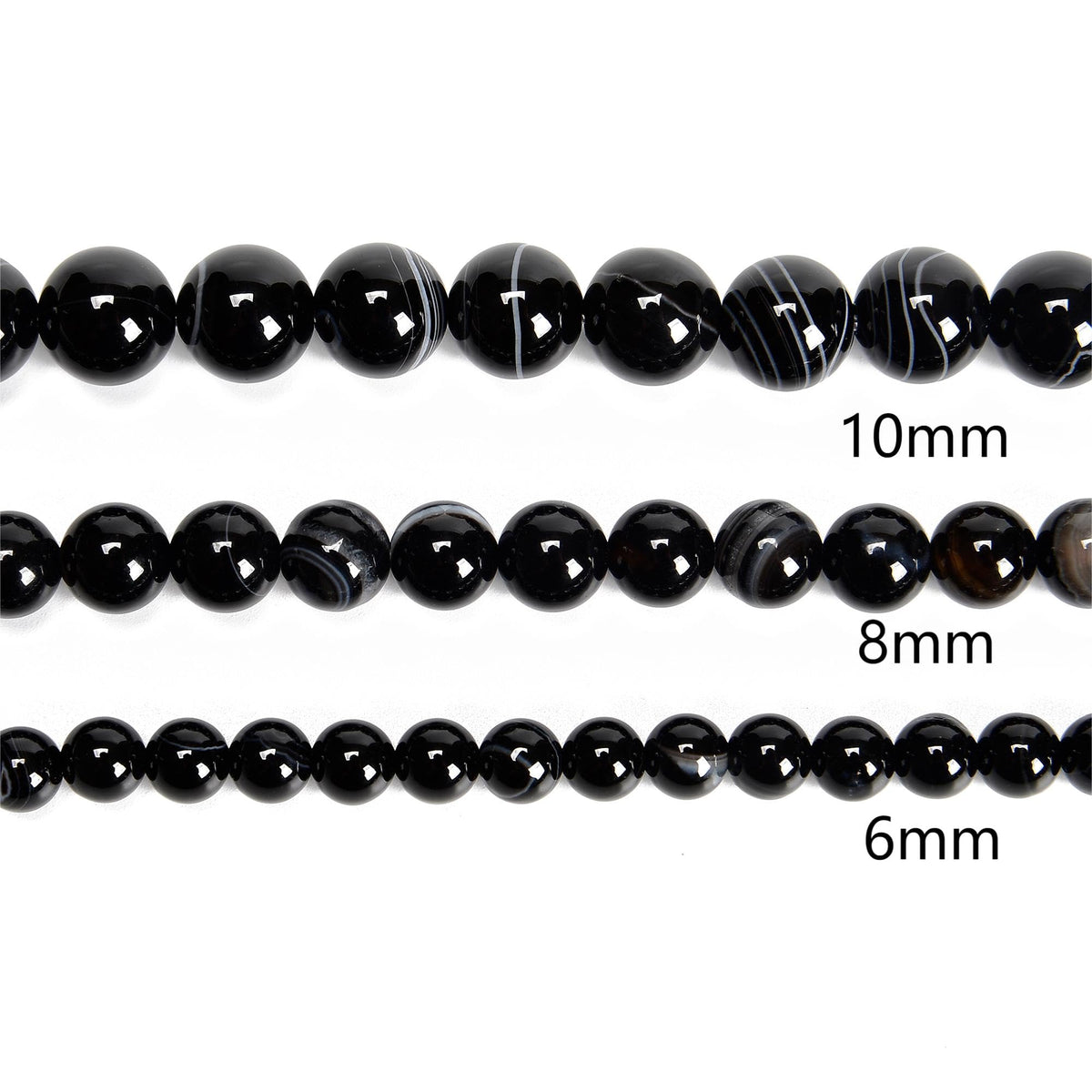 65Pcs 6mm Black Striped Agate Natural Round Loose Real Stone Beads Gemstone Genuine for DIY Hand Made Craft Jewelry Bracelet Earring Necklace String Making Energy Healing Power
