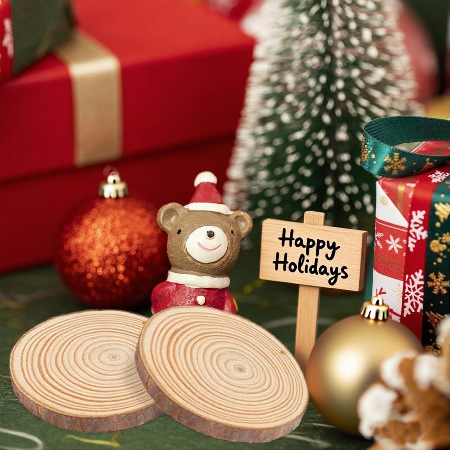 BIBRADAA Wood Slice Ornaments 54 Pcs 2.4-2.8 Inches,Unfinished Natural Wood Cookies,Predrilled with Hole Wood Slices for Crafts,Christmas Ornaments Wedding Decorations etc. 