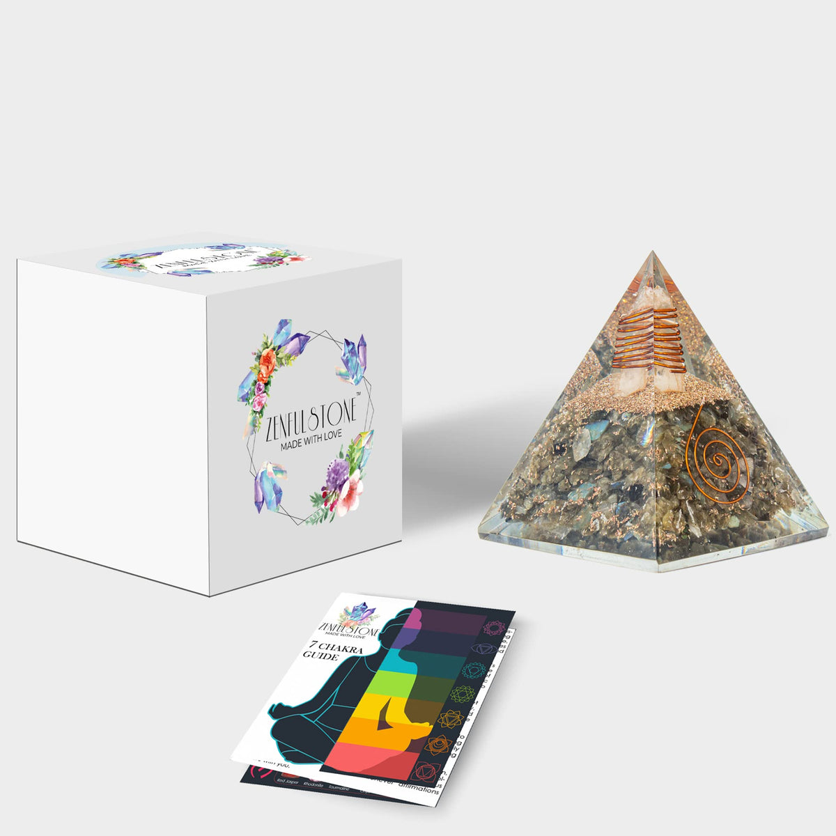 Labradorite Orgone Pyramid for Confidence & Self-Empowerment | Orgonite pyramids with Copper Coil and Crystal Quartz for Chakra Protection