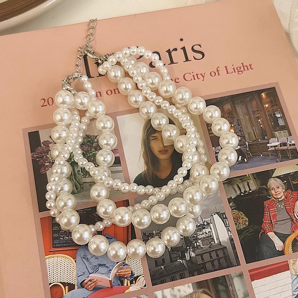 Cute Layered White Pearl Bracelets Sets for Women Fashion Freshwater Pearls Layering Statement Bracelet Stack Strand Beaded Bangles Dainty Aesthetic Jewelry (Pearl-1)