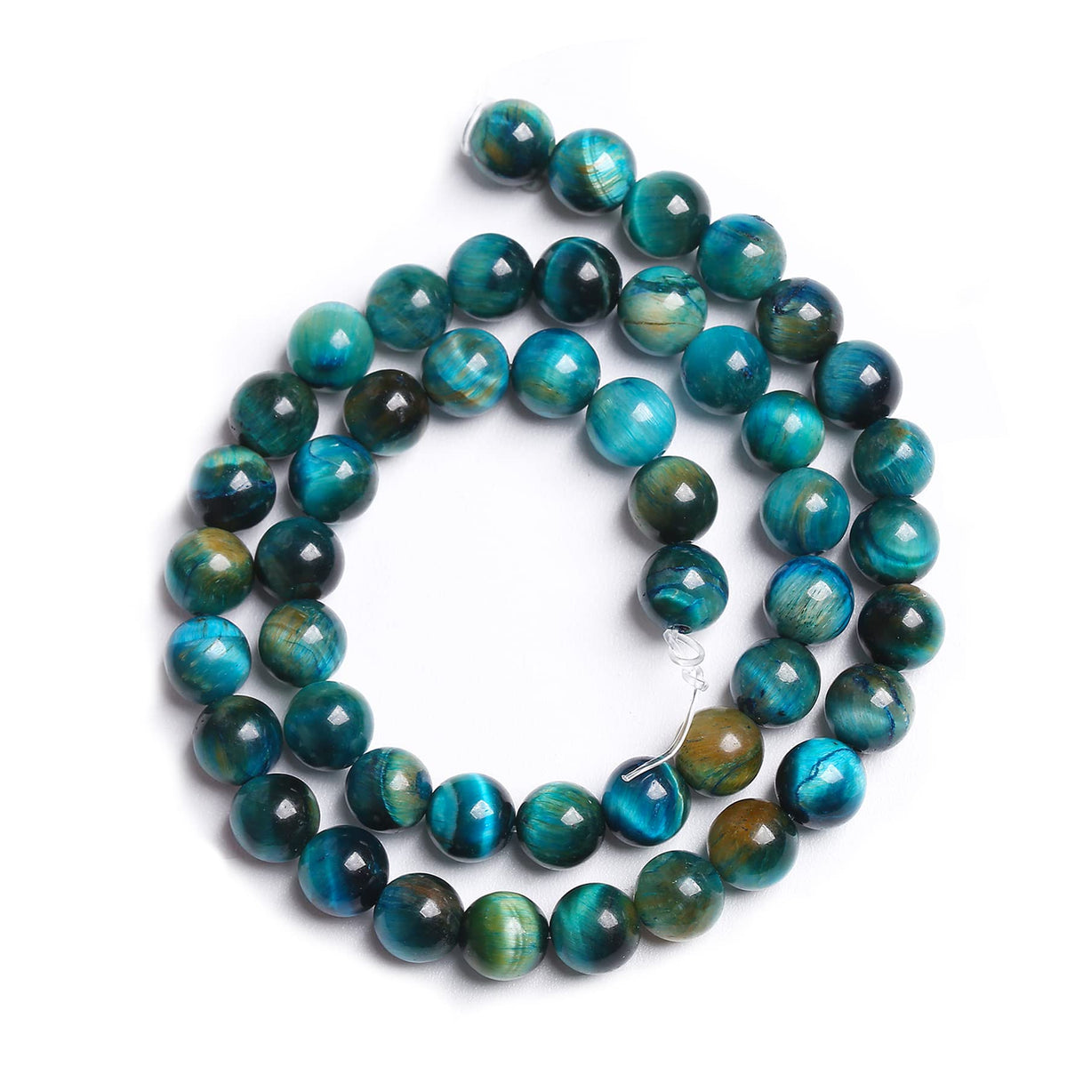 8mm 45PCS Peacock Blue Tiger Eye Stone Beads Natural Crystal Spacer Loose Beads for Jewelry Making DIY Bracelet Semi Precious 1 Strand 15 inches