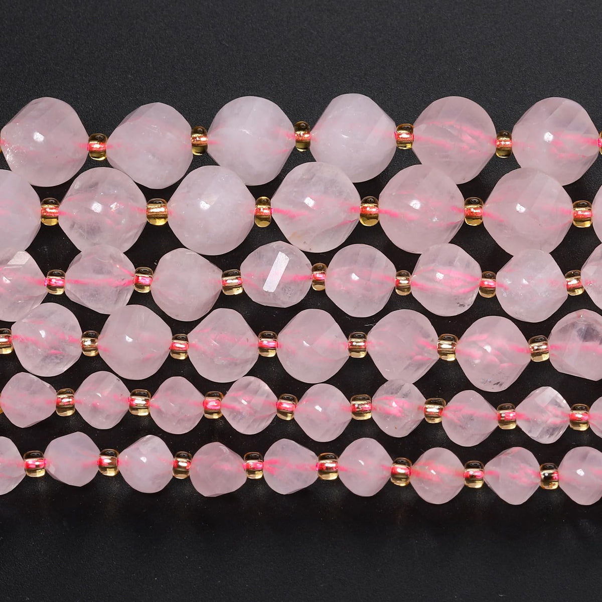 Yochus 42pcs Natural Pink Quartz Stone Beads for Bracelet,2strands 6mm Facted Twist Loose Gemstone Beads for Jewelry Making DIY Craft Necklace Earring