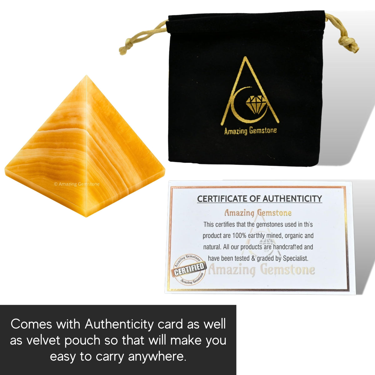 Yellow Calcite Pyramid Crystal Healing Stones - 1" Great Pyramid Figurine of Natural Stone Pyramid for Meditation, Reiki, Chakra Balancing and Crystal Pyramids Grid