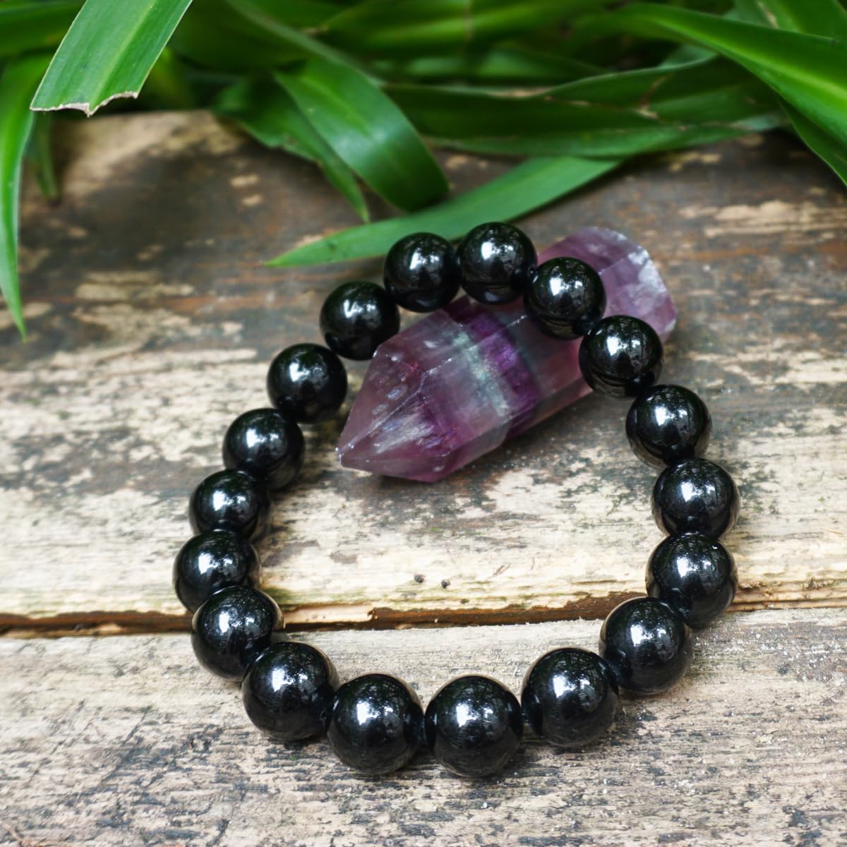 TaHLga Black Tourmaline Bracelet 12MM | Grade Natural Chakra Crystal Jewelry | Birthstone of October, Fit 7.5" Wrist Size, Bring Luck, Peace & Love, Gift for Friends Familys
