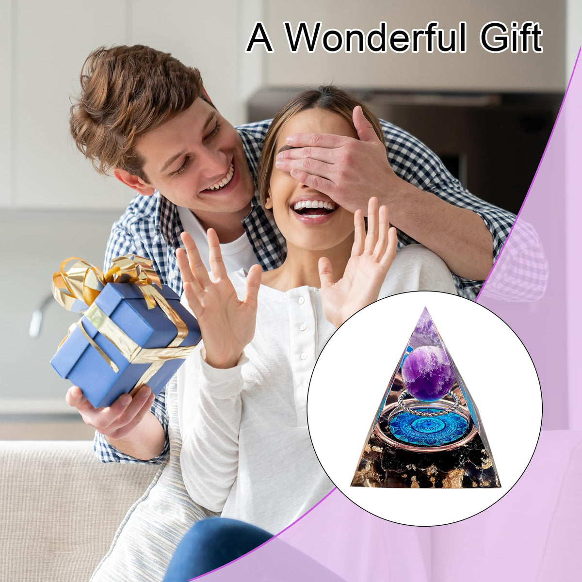 Saefheled Orgone Pyramid Energy Generator,Natural Amethyst&Obsidian Orgonite Crystal Healing Pyramids for Reduce Stress Chakra Reiki Healing Meditation Attracts Lucky and Success, Wealth Health(6cm)