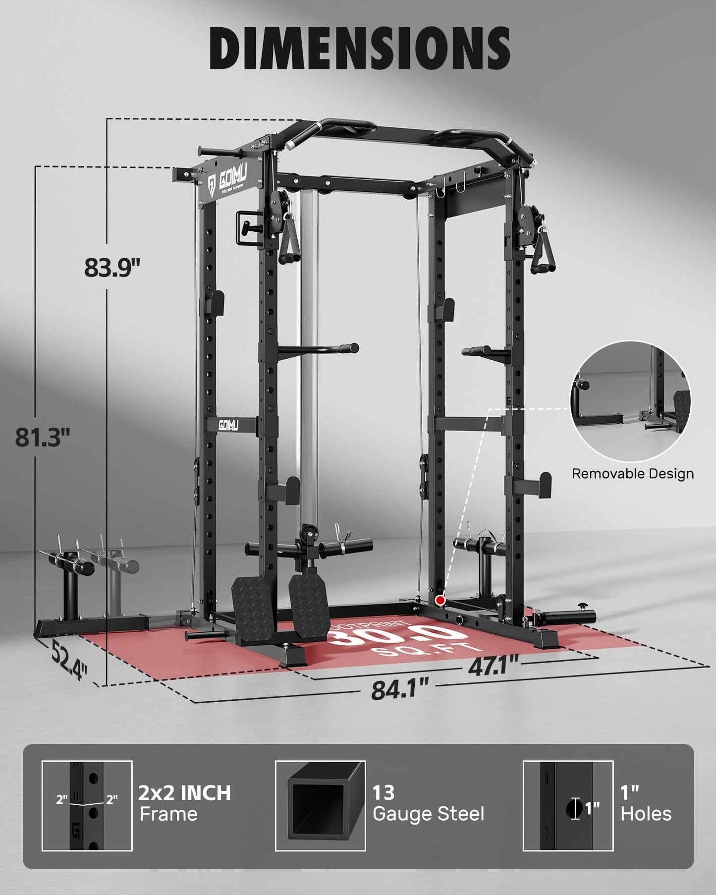 GOIMU RH01 Power Cage Rack, 2000LBS Squat Rack with with Cable Crossover System&LAT Pull Down System, Multi-Function Workout Cage for Home&Garage Gym (Black, RH01 Power Cage with 290LB C Weights)