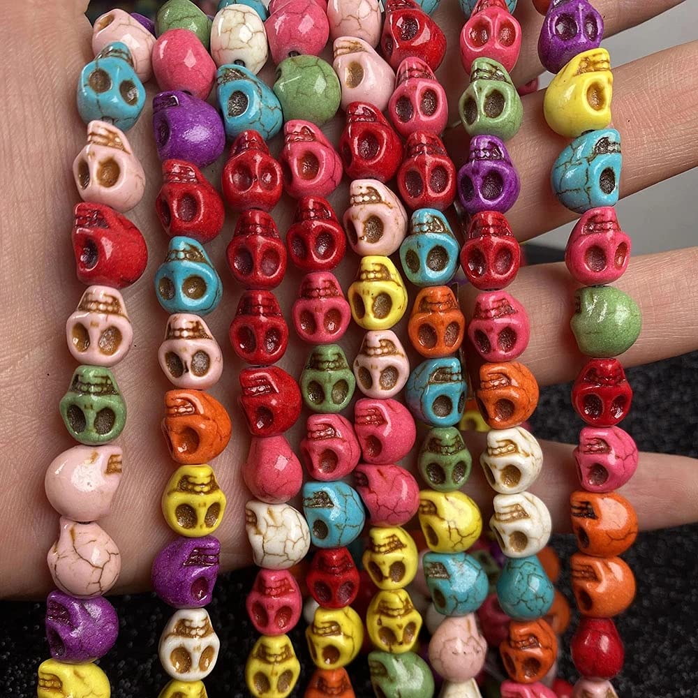 Beads Skull Shape Howlite Turquoises Strand Natural Stone Jewelry Bohemian Style Boho Tassels Findings Necklace Earrings Dangle Component Bracelet Accessories DIY (10x12mm, Mix Skull)