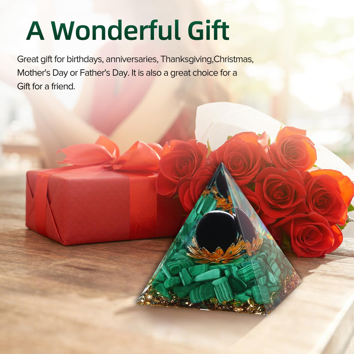 Hopeseed Orgone Pyramid for Positive Energy, Orgonite Natural Malachite&Obsidian Healing Crystals Pyramid for Reduce Stress Chakra Reiki Healing Meditation Cleanses the Mind and Boosts Confidence