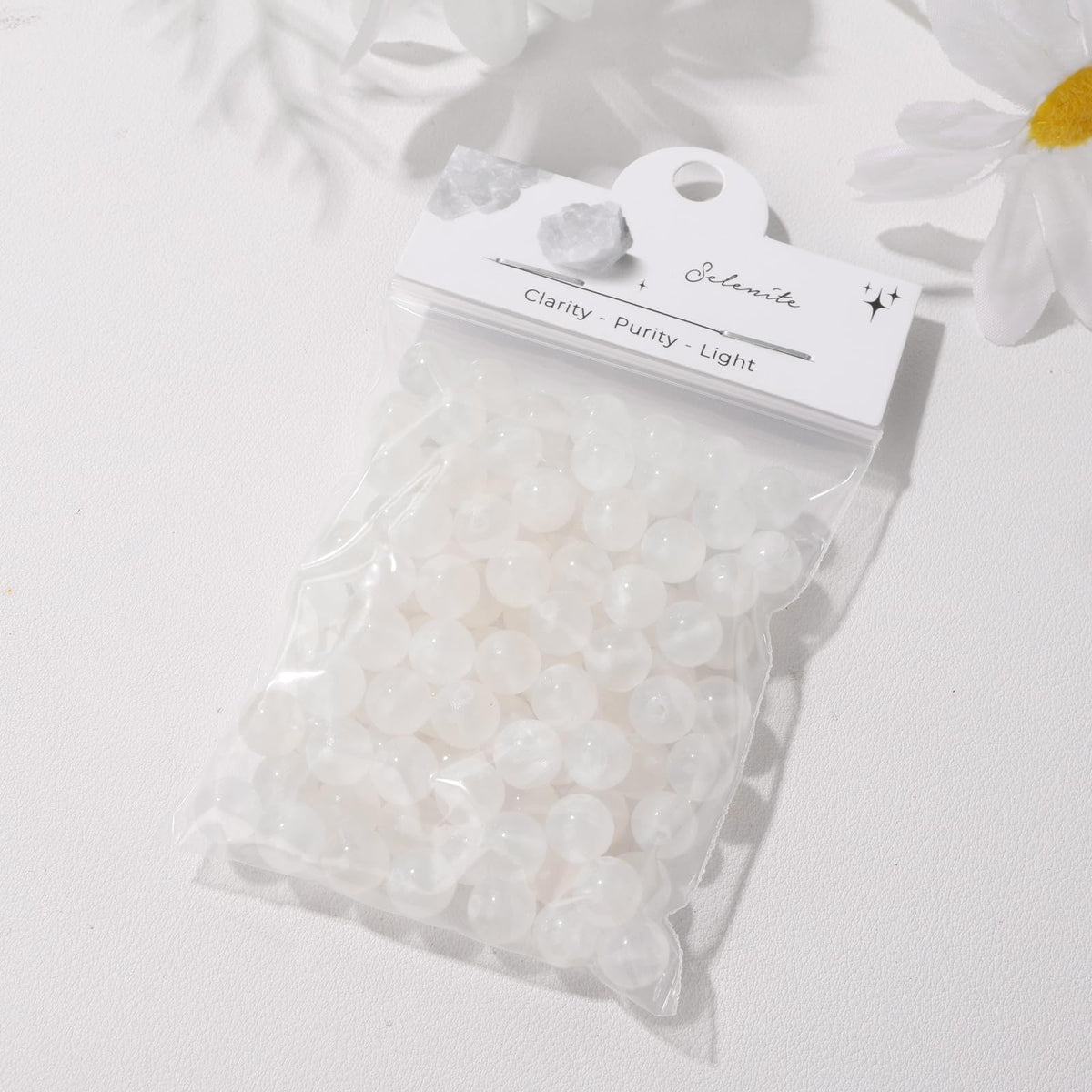 Raicegs 100pcs 8mm Selenite Beads Natural Gemstone Beads Round Loose Beads for Jewelry Making DIY Bracelets Necklace