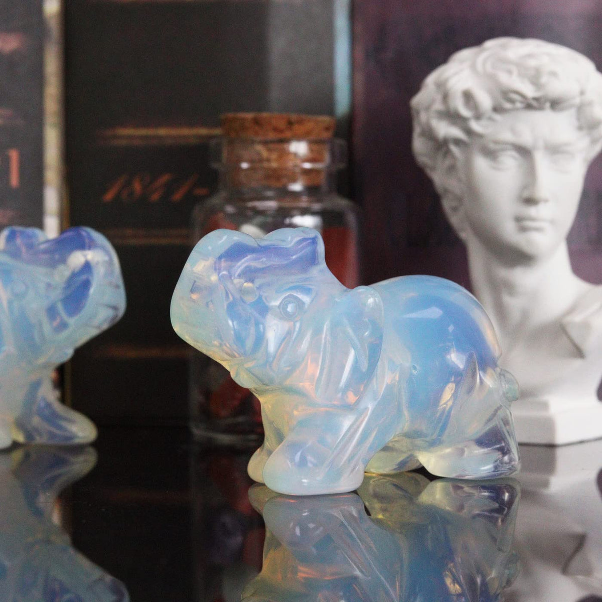 YATOJUZI 2" Opal Elephant Decor Healing Crystal Cute Polished Natural Stone Hand-Carved Big Pink Sculpture Statue Figurines Gemstone Energy Hippie Home Room Office Desk Decoration Gifts for Women Men