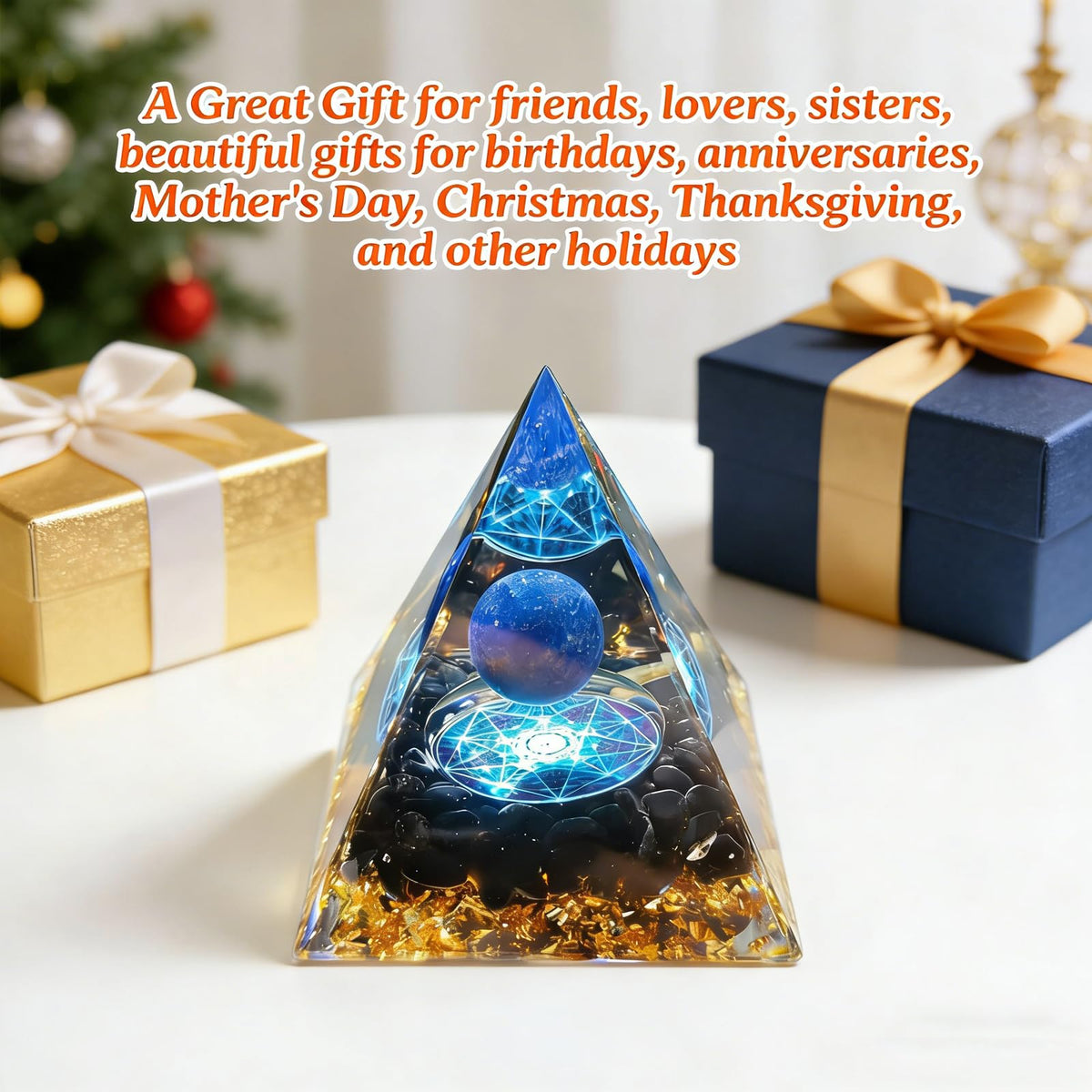 Orgone Pyramid, Small Healing Crystal Pyramid Porstive Energy Generator, for Reduce Stress, Balance Chakra, Meditation, Attract Luck, Accumulate Wealth&Health (Blue)