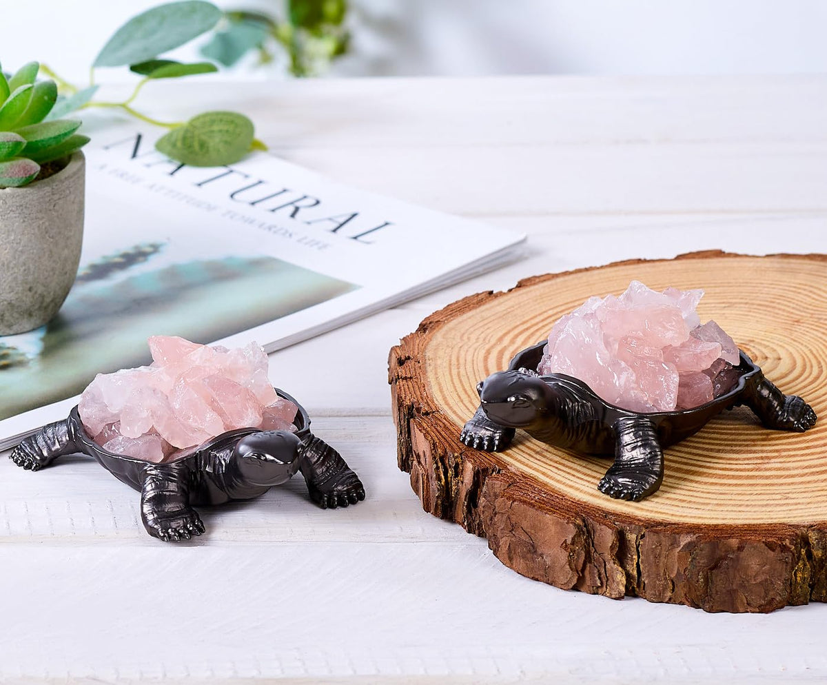 DUQGUHO Turtle Decor Figurines Turtles Gifts for Women Rose Quartz Crystal Cute Turtle Statue Decorations
