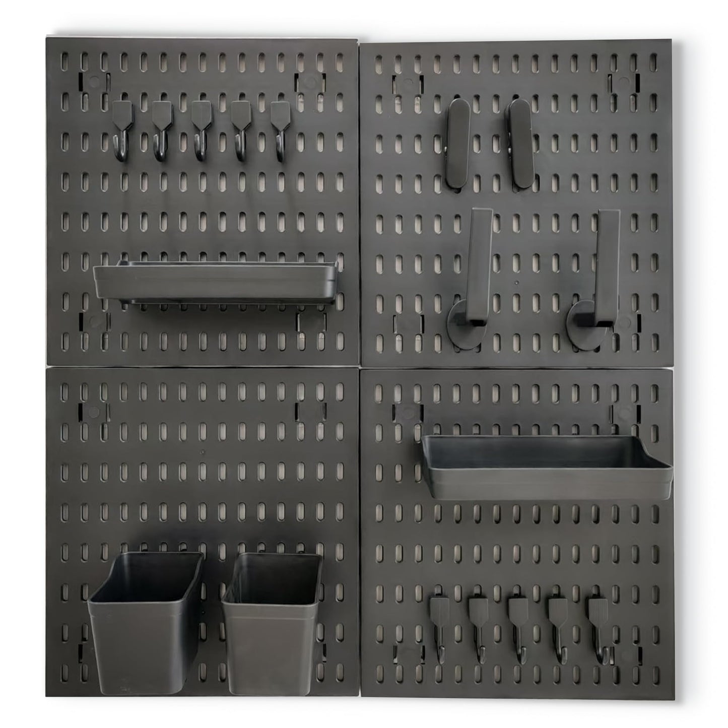 ANTHOSPACE Black Pegboard Organizer Set with Hooks & Storage Boxes, Desk or Wall Peg Board Panels for Tools, Crafts, and Office Supplies โ 4 Boards (30ร30 cm Each)