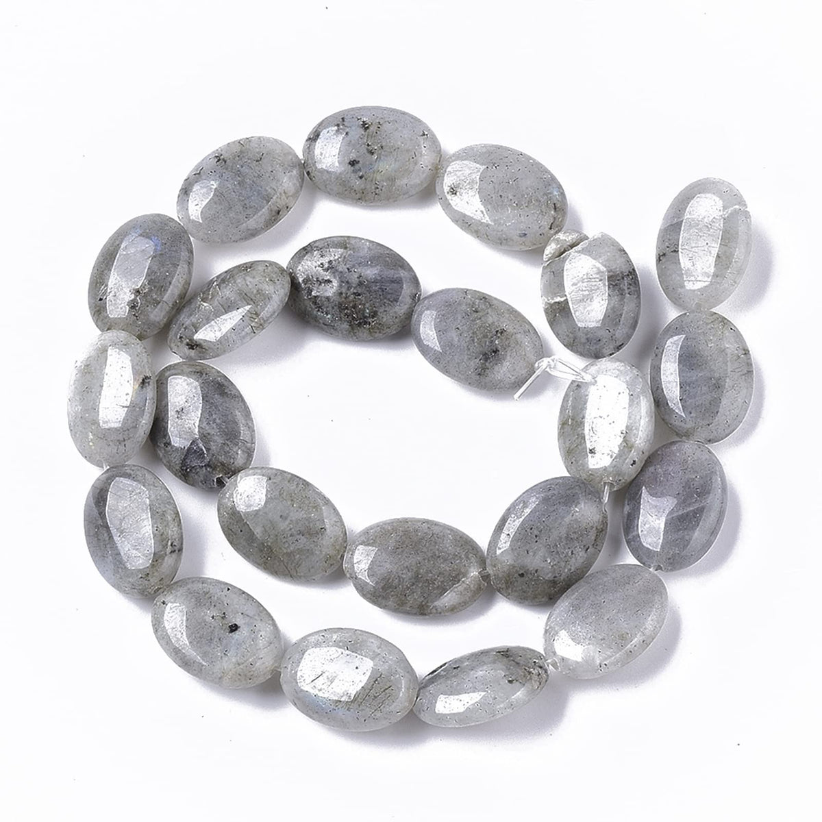 Fashewelry 20pcs Natural Gray Labradorite Stone Beads Flat Oval Healing Crystal Loose Gemstone Beads 18x13.5mm for Jewelry Necklace Bracelet Earring Craft, 15.55 Inch