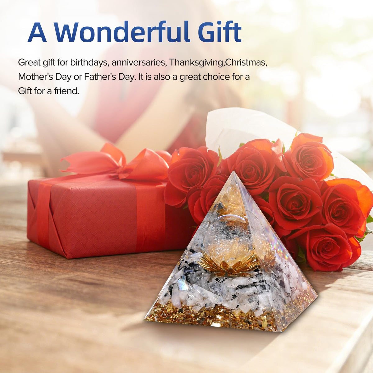 Hopeseed Orgone Pyramid for Positive Energy, Orgonite Rainbow Moonstone&White Crystal Healing Crystals Pyramid for Reduce Stress Chakra Reiki Healing Meditation Cleanses the Mind and Boosts Confidence