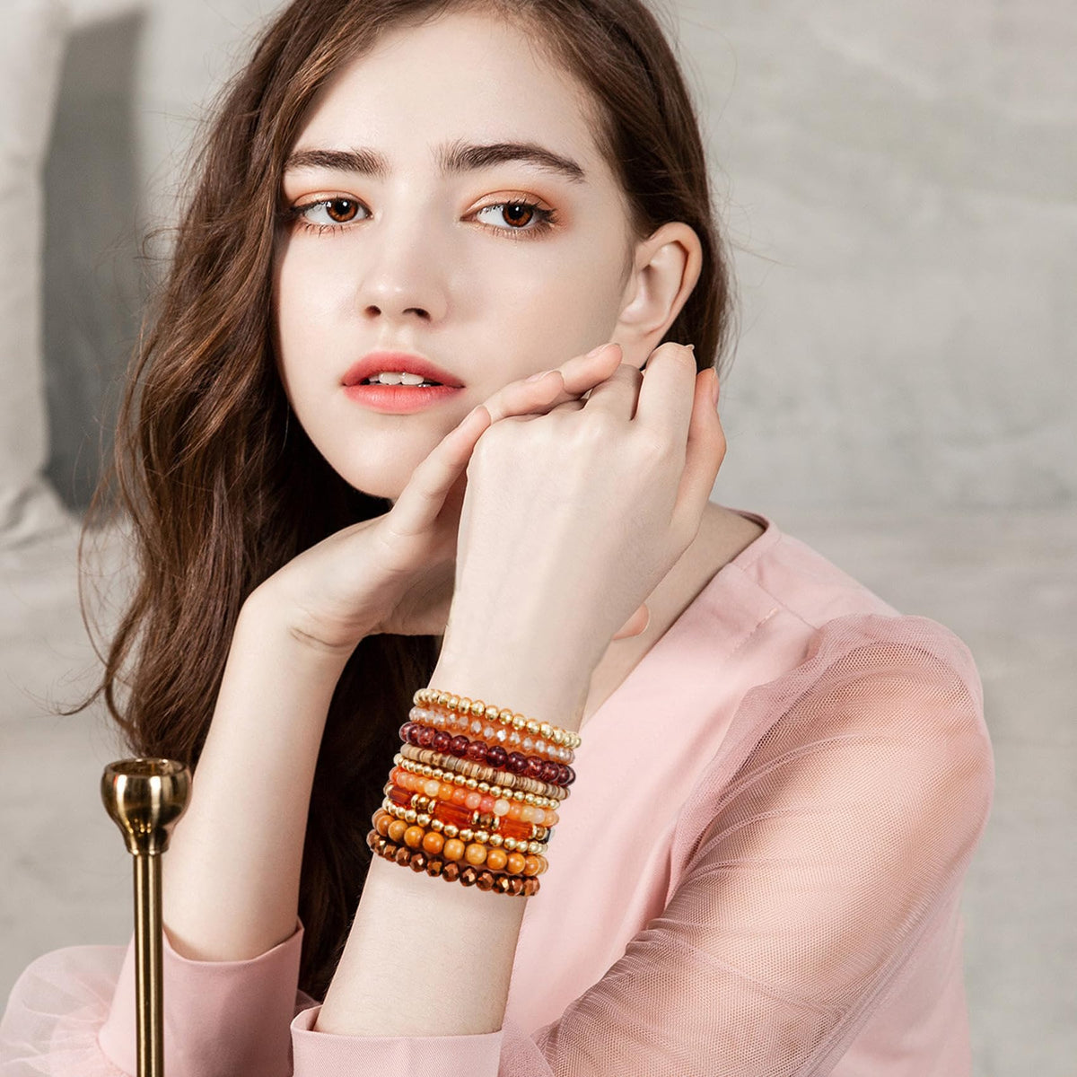 GOOJIDS Surfer Heishi Clay Bead Bracelets for Women Bohemian Stackable Gold Plated Beaded Stretch Bracelets Elastic Layering Friendship Bracelets Set Boho Jewelry