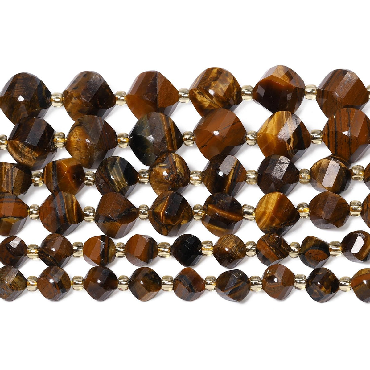 Yochus 42pcs Natural Tiger's Eyes Stone Beads for Bracelet,2strands 6mm Facted Twist Loose Gemstone Beads for Jewelry Making DIY Craft Necklace Earring