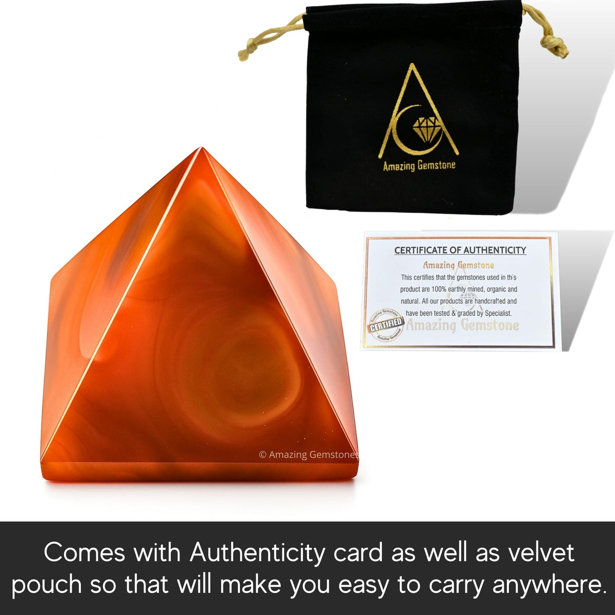 X Pyramid Crystal Healing Stones - 1.5" Great Pyramid Figurine of Natural Stone Pyramid for Meditation, Reiki, Chakra Balancing and Crystal Pyramids Grid (Carnelian)