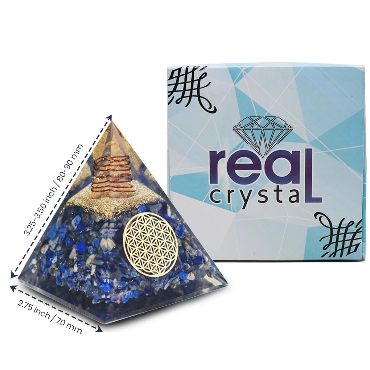 Real Crystal Lapis Lazuli Orgonite Pyramid, Healing Crystal Pyramid, Pyramid Crystal Gemstone Pyramid for Meditation, Motivation, Positivity - Handmade in India