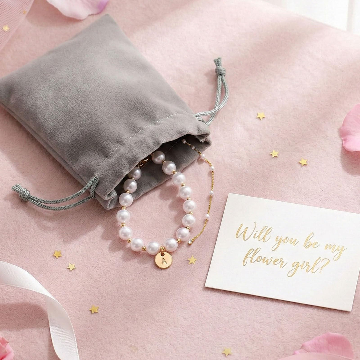 Fizzlup 2Pcs Pearl And Gold Initial Bracelet Set,Dainty Pearls Bracelets Jewelry for Women Wedding Prom Trendy Crystal Charm Cuff Stack Bead Linkbracelet Personalized Gift Stuff Letter W