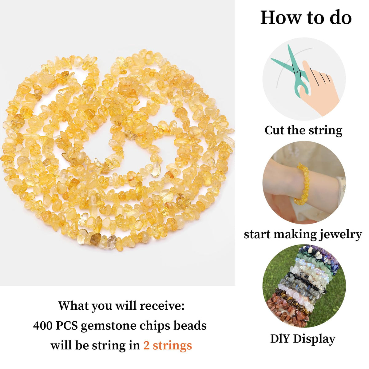 400pcs Natural Chip Stone Beads for Jewelry Making Citrine 5-8mm Irregular Gemstones Healing Crystal Loose Rocks Bead Hole Drilled for Ring Earrings Necklace Bracelet Making DIY Art Crafts