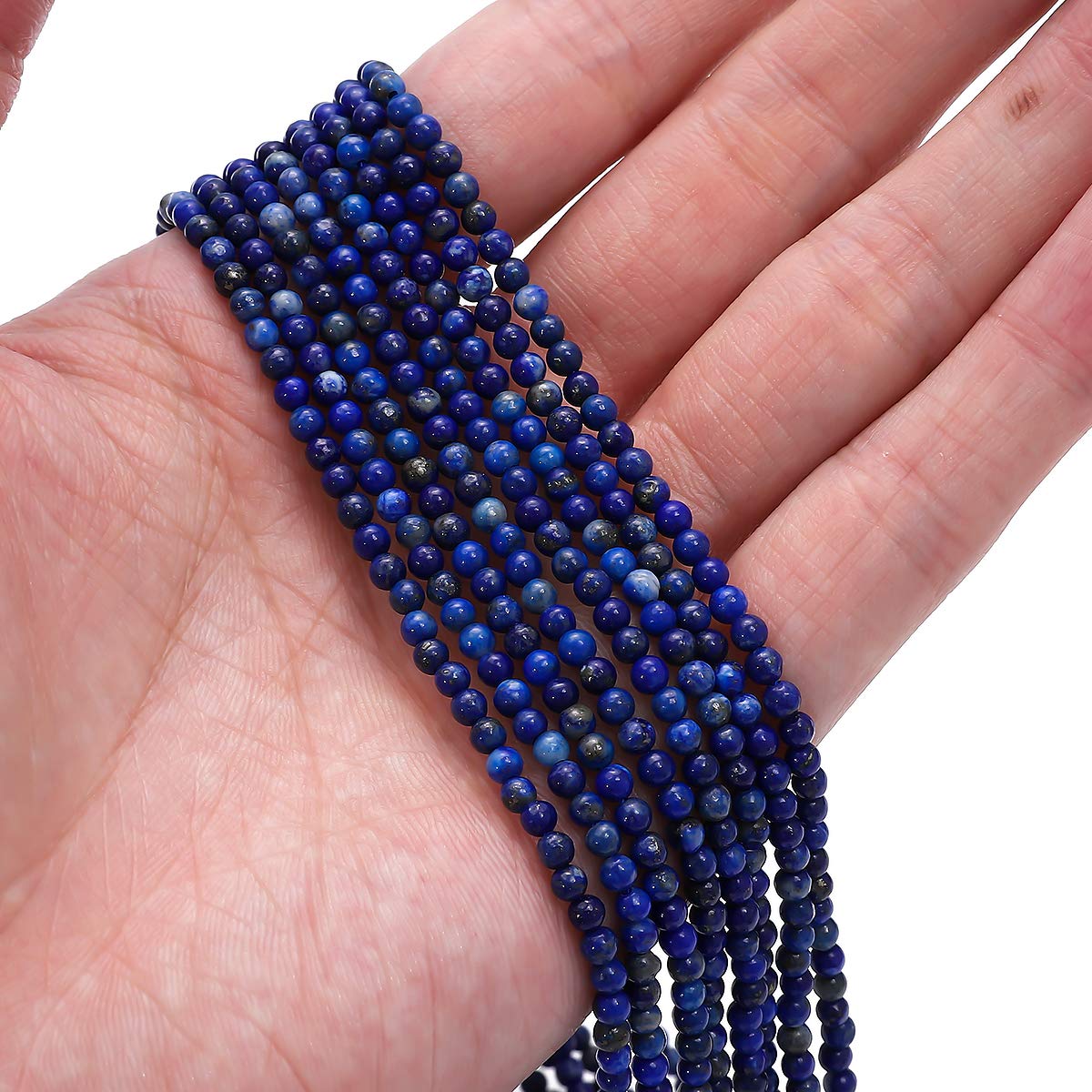 BEADIA Natural Lapis Lazuli Stone Round Loose Semi Gemstone Beads for Jewelry Making 3-3.5mm 38cm/Strand