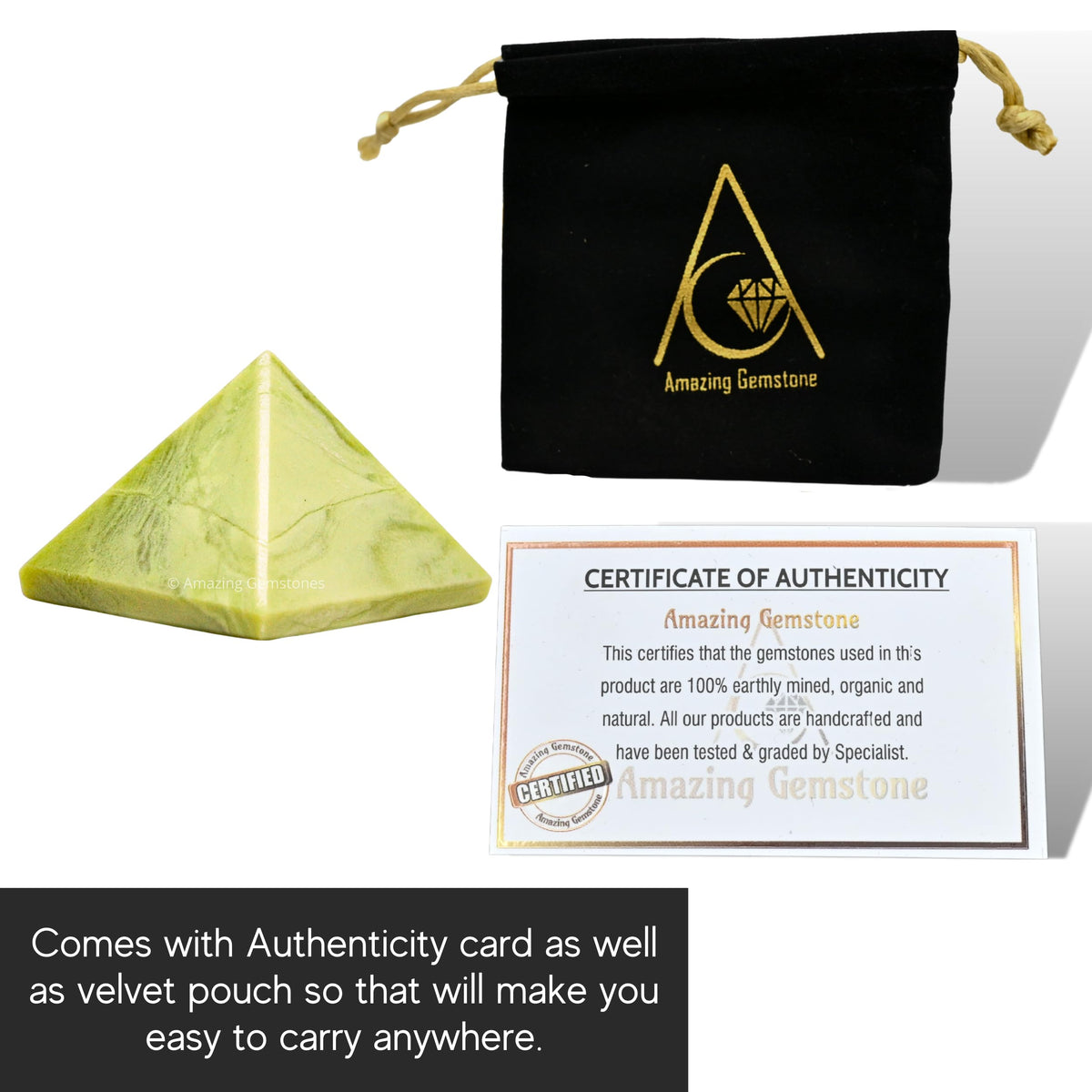 Amazing Gemstone Serpentine Pyramid Crystal Healing Stones - 1" Great Pyramid Figurine of Natural Stone Pyramid for Meditation, Reiki, Chakra Balancing and Crystal Pyramids Grid