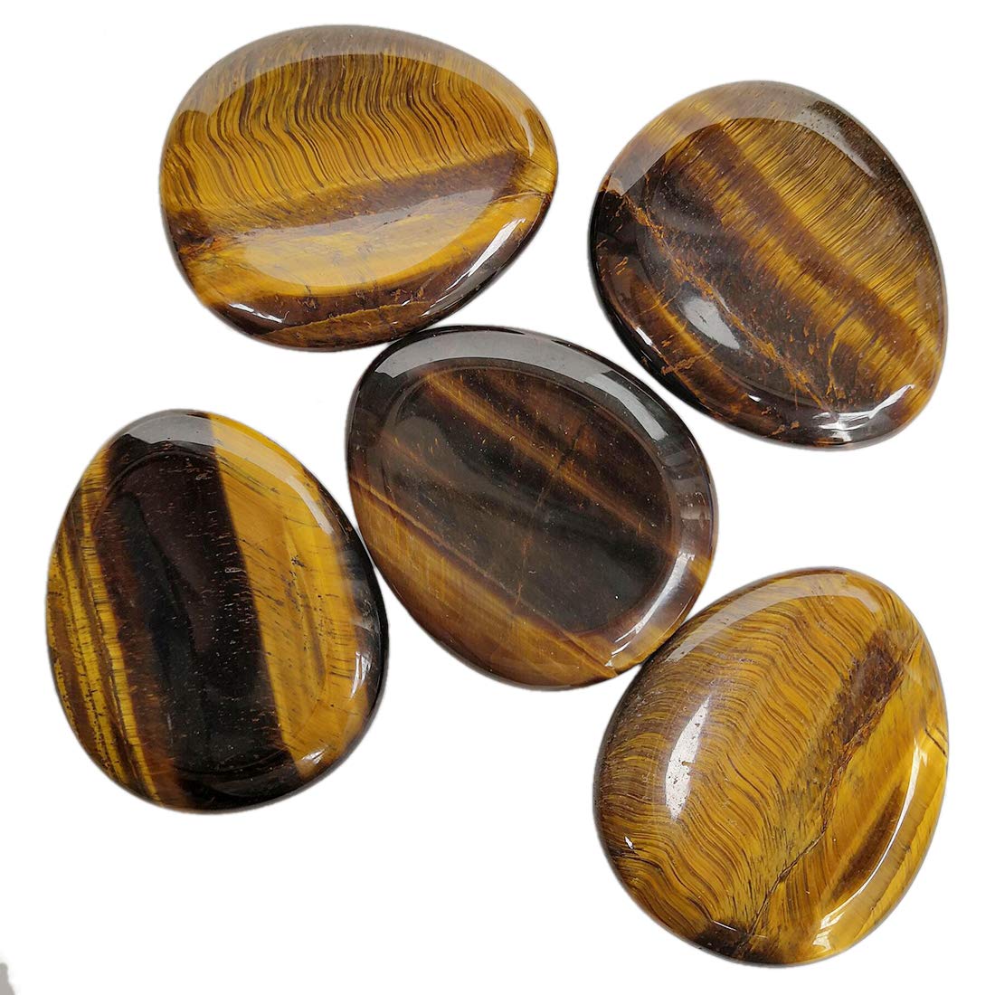 Loveliome Rose Quartz and Tiger's Eye Thumb Worry Stone, Stress Relax Healing Reiki Crystal Pocket Palm Stones,Pack of 2