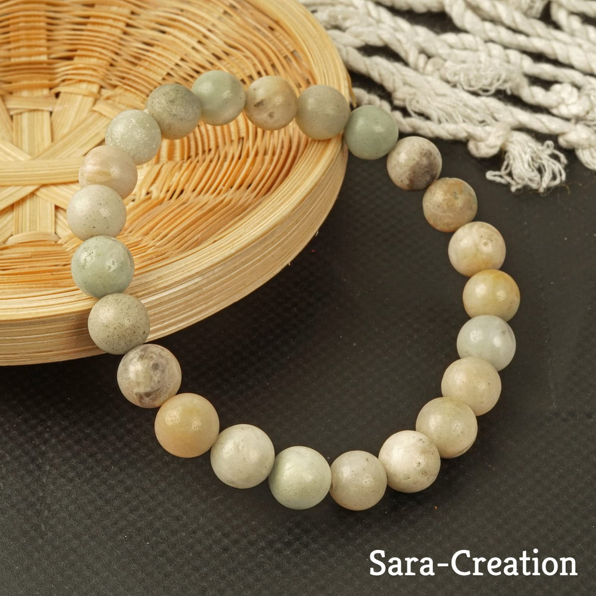 sara creation Multi Amazonite Stone Bead Bracelet - Adjustable Natural Gemstone Bracelets - Healing For Girl Women Men
