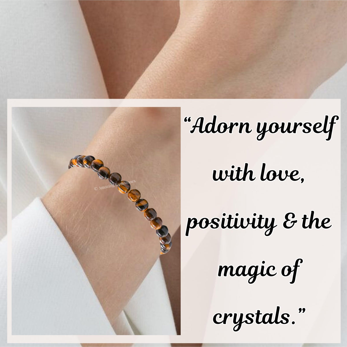 Amazing Gemstone Tiger Eye Bracelet for Women Men's Gifts - Protection Healing Crystal Bracelet - 6mm Gemstone Beaded Adjustable Bracelet