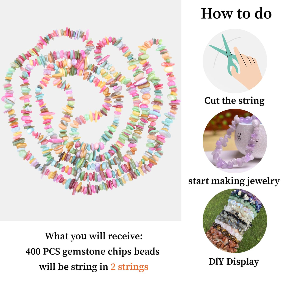 400pcs Pastel Shell Chip Beads 5-8mm Pre-drilled Freeform Loose Gemstone Healing Beads for DIY Jewelry Making Ring Earrings Necklace Bracelet Art Crafts