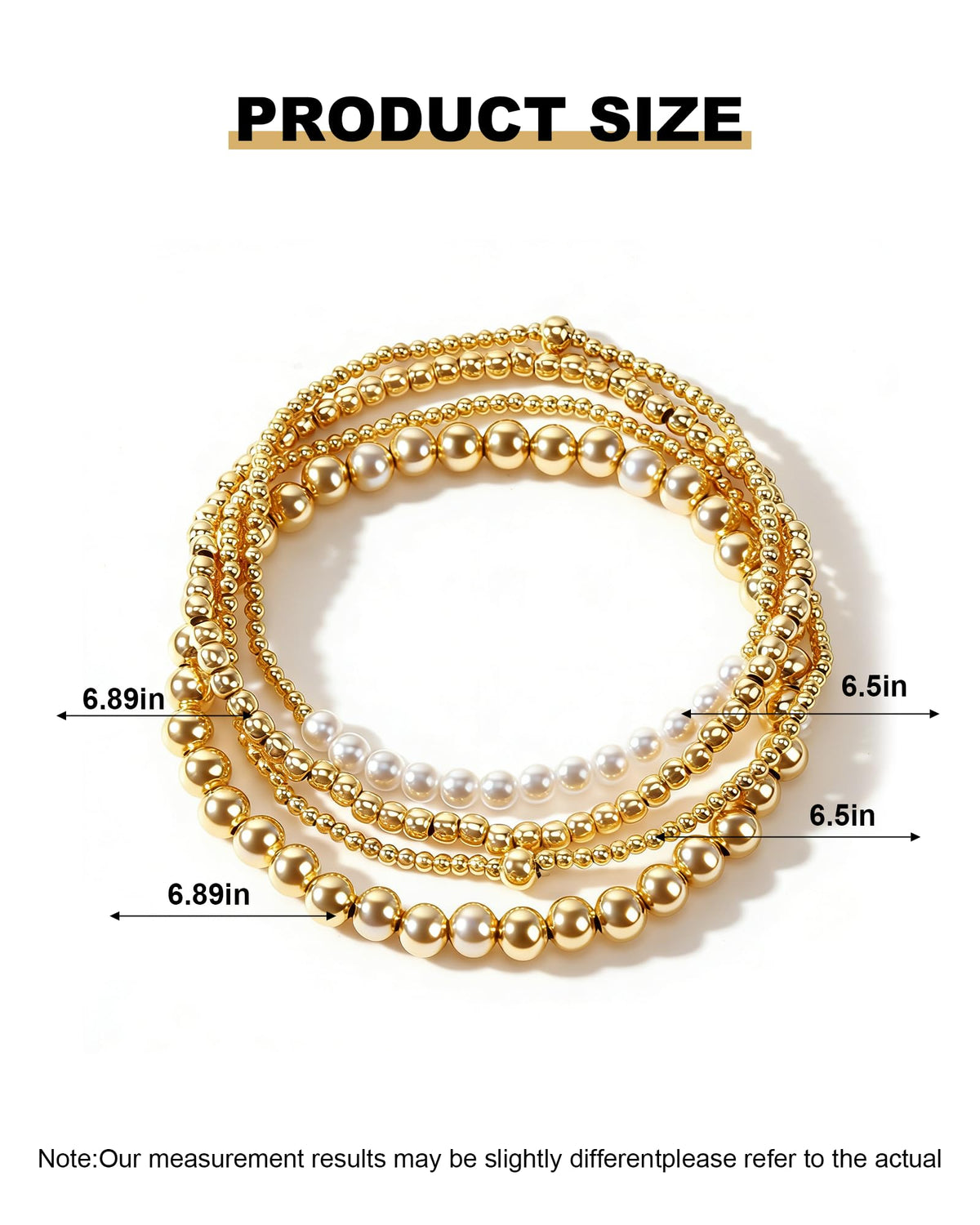 CLOORDE 4 Pcs Gold Beaded Bracelets for Women Layered 14k Gold Plated Beads Bracelets Trendy Stretch Stack Pearl Golden Beaded Brace-lets Wedding Party Prom Hand Jewelry Accessories Gifts for Her
