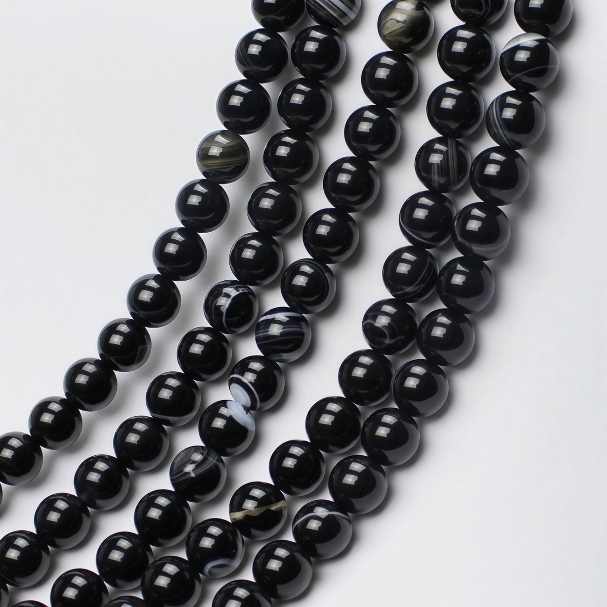 MJDCB Natural Black Striped Agate Round Loose Beads for Jewelry Making DIY Bracelet Necklace (10mm)